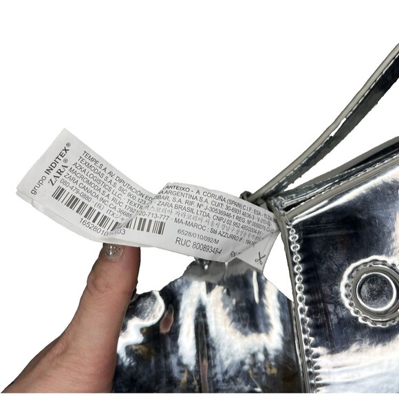 Zara Metallic Silver Mirror Minimal Flap Shoulder Bag Purse Winter Y2k Style - Picture 7 of 8